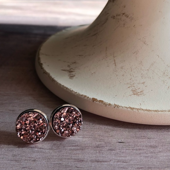 Rose Gold Chunky Druzy Silver Stud Earrings! - Picture 7 of 14